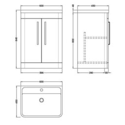 Dezine Nile 600mm 2 Door Satin Anthracite Floor Standing Vanity Unit - thumbnail 2