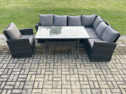 Fimous 7 Seater Garden Rattan Furniture Corner Sofa Dining Table Chair Set With Temper Glassindoor Outdoor Lounge Sofa Set - thumbnail 1