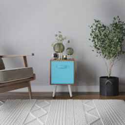 Urbn-Living Urbnliving 51Cm Height Teak Wooden Cube Storage Bookcase Sky Blue Inserts Scandinavian White Legs - thumbnail 2