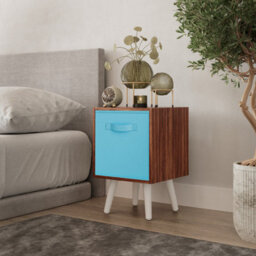 Urbn-Living Urbnliving 51Cm Height Teak Wooden Cube Storage Bookcase Sky Blue Inserts Scandinavian White Legs - thumbnail 1
