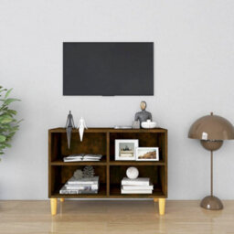 Berkfield Sturdy Tv Cabinet With Solid Wood Legs Smoked Oak 69.5X30X50 Cm - thumbnail 2