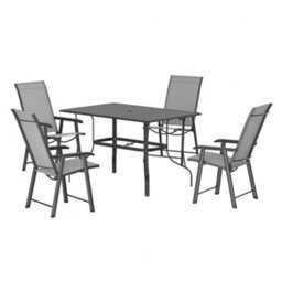 Thehotsale 120Cm L Garden Metal Slatted Coffee Table With Four Foldable Chairs Outdoor Rectangle Table In Black - thumbnail 3