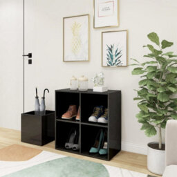 Walplus Hall Shoe Cabinet High Gloss Grey 105X35.5X70 Cm Engineered Wood