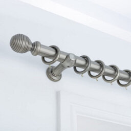 A.unique Home Ribbed Wooden Curtain Pole With Rings And Fittings - 35mm - 120Cm - Antique Silver