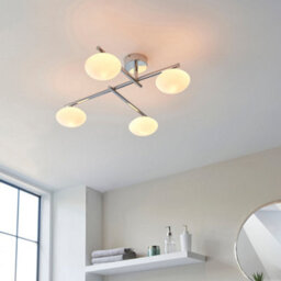 Polished Chrome Semi Flush Bathroom Ceiling Light & Opal Glass Shade - Four Bulb - thumbnail 3