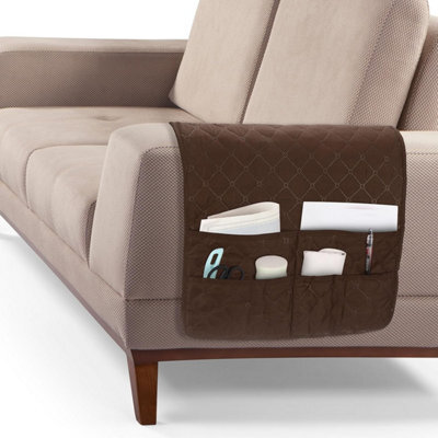 Non-Slip Sofa Armrest Organizer With 6 Pockets For Books, Magazines, Tablet, Phone, Coffee Plaid Pattern - image 1
