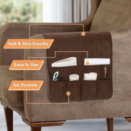 Non-Slip Sofa Armrest Organizer With 6 Pockets For Books, Magazines, Tablet, Phone, Coffee Plaid Pattern - thumbnail 5