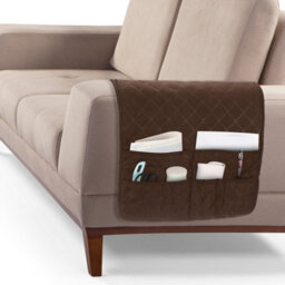 Non-Slip Sofa Armrest Organizer With 6 Pockets For Books, Magazines, Tablet, Phone, Coffee Plaid Pattern - thumbnail 1
