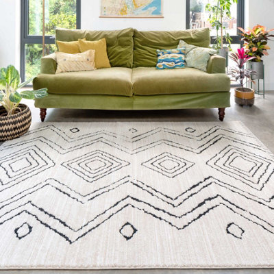 Loomed Cream Black Moroccan Berber Diamond Geometric Living Area Rug 160X230Cm - image 1