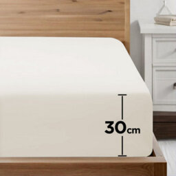 Ameha Plain Dyed Cream Fitted Sheet 30Cm Extra Deep Pocket Soft Touch Easy Care Durable Bed Fitted Sheets King, 152 X 200 Cm - thumbnail 3