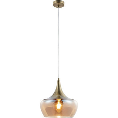 Luminosa Lighting Luminosa Arola Dome Pendant Ceiling Light Brass-Coloured Amber Glass Shade 1X E27 - image 1