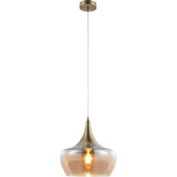 Luminosa Lighting Luminosa Arola Dome Pendant Ceiling Light Brass-Coloured Amber Glass Shade 1X E27 - thumbnail 1
