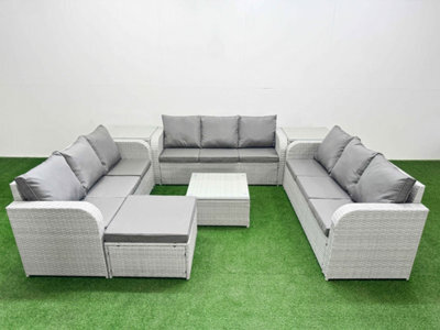 Fimous Pe Rattan Lounge Sofa Set Outdoor Garden Furniture Set Square Coffee Table 3 Seater Sofa Big Footstool 2 Side Table - image 1