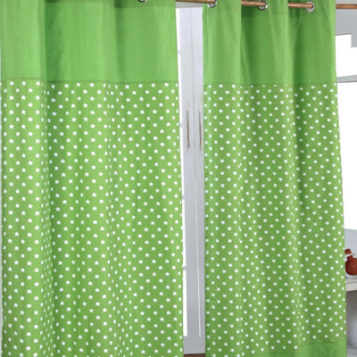 Homescapes Cotton Stars Green Ready Made Eyelet Curtain Pair, 137 X 182 Cm Drop - image 1
