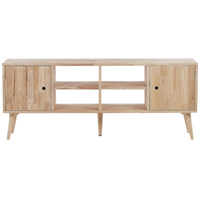 Beliani Rubberwood Tv Stand 2-Door 4-Shelf Light Brown Lacquer 145 X 30 X 59 Cm - image 1