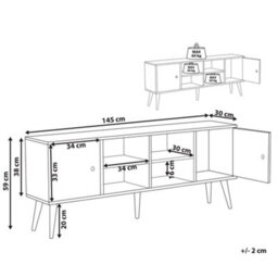 Beliani Rubberwood Tv Stand 2-Door 4-Shelf Light Brown Lacquer 145 X 30 X 59 Cm - thumbnail 4