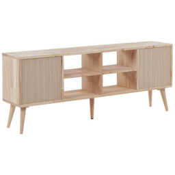 Beliani Rubberwood Tv Stand 2-Door 4-Shelf Light Brown Lacquer 145 X 30 X 59 Cm - thumbnail 6