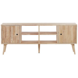 Beliani Rubberwood Tv Stand 2-Door 4-Shelf Light Brown Lacquer 145 X 30 X 59 Cm - thumbnail 1