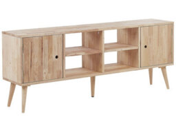 Beliani Rubberwood Tv Stand 2-Door 4-Shelf Light Brown Lacquer 145 X 30 X 59 Cm - thumbnail 3