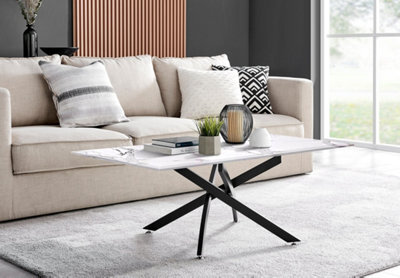 Furniturebox Uk Leonardo Coffee Table With White Glass Marble Effect Top And Black Legs - image 1