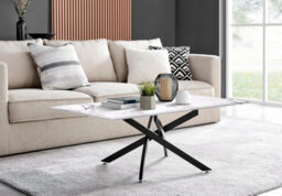 Furniturebox Uk Leonardo Coffee Table With White Glass Marble Effect Top And Black Legs