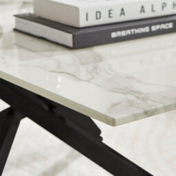 Furniturebox Uk Leonardo Coffee Table With White Glass Marble Effect Top And Black Legs - thumbnail 4