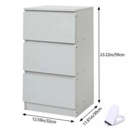 3 Drawers-32X30X59Cm Modern Bedside Table Drawers Cabinet Bedroom Furniture Storage Nightstand Shelf - thumbnail 2
