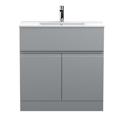 Hudson Reed Urban Satin Grey Floor Standing 2 Door 1 Drawer Vanity Unit And Basin With Silent Close, 828 X 810 X 390 - image 1