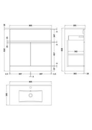 Hudson Reed Urban Satin Grey Floor Standing 2 Door 1 Drawer Vanity Unit And Basin With Silent Close, 828 X 810 X 390 - thumbnail 6