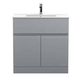Hudson Reed Urban Satin Grey Floor Standing 2 Door 1 Drawer Vanity Unit And Basin With Silent Close, 828 X 810 X 390 - thumbnail 4
