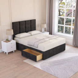 Sloomy Jasmine Black Plush 6Ft Memory Foam Bed Set With 2 Drawers, Mattress & Headboard- Super King - thumbnail 1