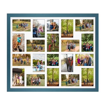 AK Frames 80X70Cm Navy Blue Modern Multi Photo Frame With White Mount - Holds 20 Apertures (18X) 6X4, (2X) 4X4 Photos - image 1