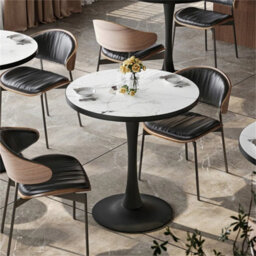 Round Marble Dining Table Mid Century Table Pedestal Base Modern Leisure Table - thumbnail 6