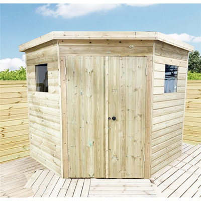 Marlborough - 7 X 7 Wooden Corner Pressure Treated Garden Garden Shed / Workshop + Windows  (7' X 7' / 7Ft X 7Ft) (7X7) - image 1