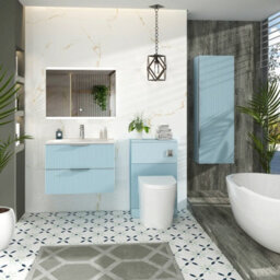 Royal Bathrooms Evora 700mm Powder Blue Fluted Wall Hung Bathroom Vanity Unit 2 Drawer Cabinet Storage With Stone Basin Sink - 1 Tap Hole - thumbnail 2