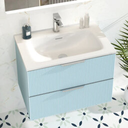 Royal Bathrooms Evora 700mm Powder Blue Fluted Wall Hung Bathroom Vanity Unit 2 Drawer Cabinet Storage With Stone Basin Sink - 1 Tap Hole - thumbnail 4