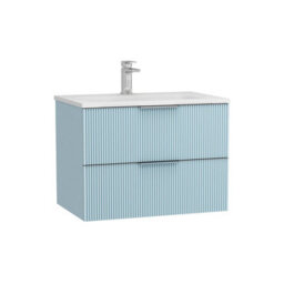 Royal Bathrooms Evora 700mm Powder Blue Fluted Wall Hung Bathroom Vanity Unit 2 Drawer Cabinet Storage With Stone Basin Sink - 1 Tap Hole - thumbnail 5