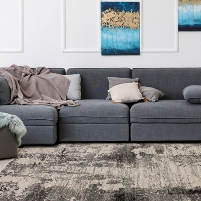 Charcoal Modern Abstract 9mm Pile Stain-Resistant Rug For Bedroom, & Dining Room, Easy To Clean Area Rug-120Cm X 170Cm - image 1