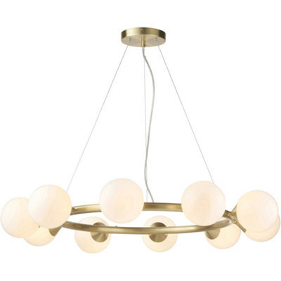 Loops Multi Arm Hanging Ceiling Pendant Light - Satin Brass Plate & Gloss White Glass Shade - 10 X 3W Led G9 - image 1