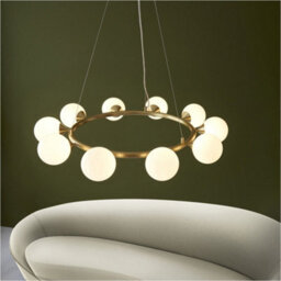 Loops Multi Arm Hanging Ceiling Pendant Light - Satin Brass Plate & Gloss White Glass Shade - 10 X 3W Led G9 - thumbnail 4