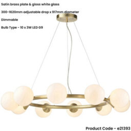 Loops Multi Arm Hanging Ceiling Pendant Light - Satin Brass Plate & Gloss White Glass Shade - 10 X 3W Led G9 - thumbnail 2