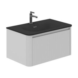 Plum&clay Isla Ribbed Fluted White Wall Hung Drawer Vanity Unit & Black Basin Set (W)800mm - thumbnail 1
