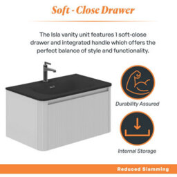 Plum&clay Isla Ribbed Fluted White Wall Hung Drawer Vanity Unit & Black Basin Set (W)800mm - thumbnail 4