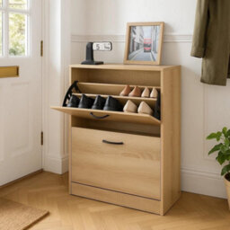 Celino 2 Drawer Shoe Cabinet Cupboard Storage Organiser Shoes Footwear Rack Hallway 60X24X81 Cm - thumbnail 1