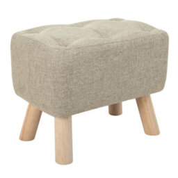 Living And Home Khaki Linen Upholstered Ottoman Footstool With Pocket 33Cm (H) - thumbnail 3