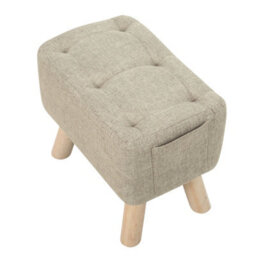 Living And Home Khaki Linen Upholstered Ottoman Footstool With Pocket 33Cm (H) - thumbnail 4