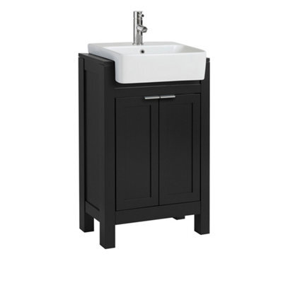 Homestylestore 550mm Black Grey Floorstanding Bathroom Vanity Unit With Chrome Finger Pull Handles - image 1