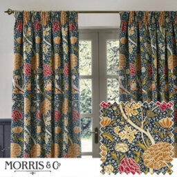 Morris & Co Cray Floral Velvet Room Darkening Pencil Pleat Curtain Pair Indigo/berry (W)168Cm X (D)183Cm