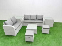 Fimous 7 Seater Pe Rattan Wicker Garden Furniture Conservatory Sofa Set Square Coffee Table 2 Stools 2 Side Table - thumbnail 2