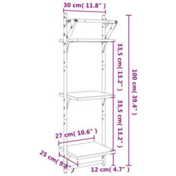 Berkfield 3-Tier Wall Shelves With Bars 2 Pcs Grey Sonoma 30X25X100 Cm - thumbnail 9